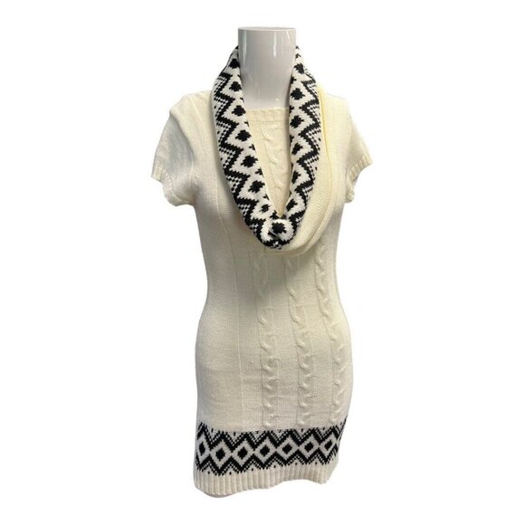 Made For Me to Look Amazing Sweater Dress~Size S~Ivory/Black with Scarf L5 21 - Picture 2 of 10